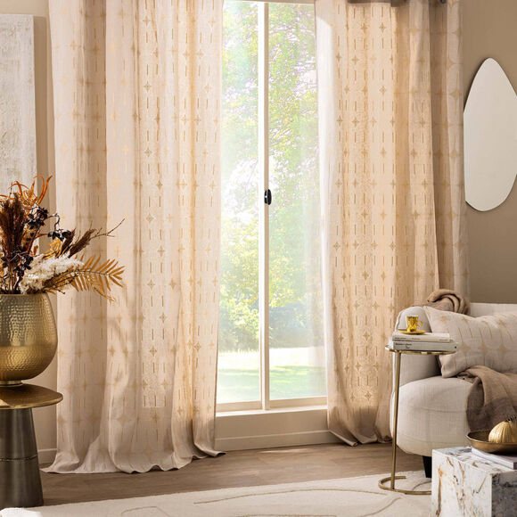 Rideau &agrave; &oelig;illets imprim&eacute; arches, d&eacute;tails m&eacute;tallis&eacute;s (blanc / naturel)