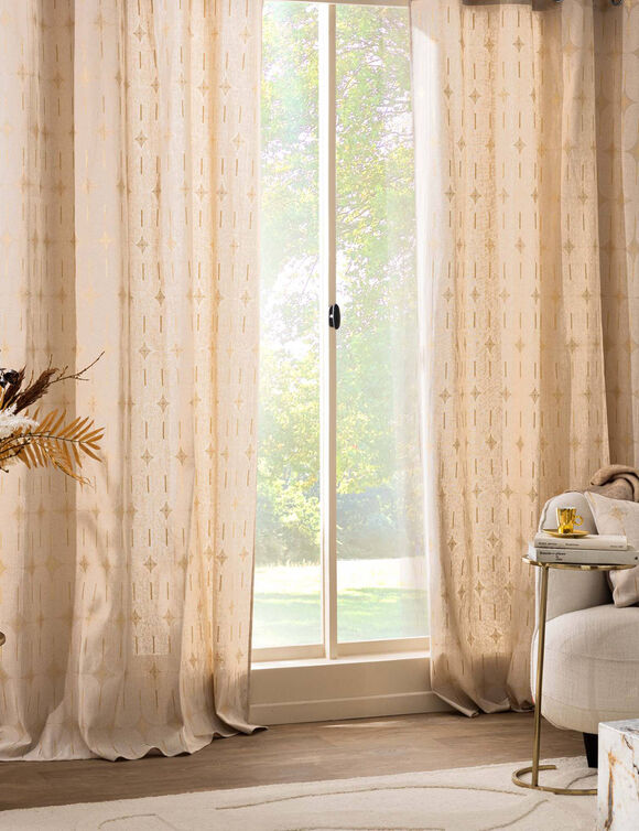 Gordijn met oogringen en bogenprint, metallic details (wit / naturel)