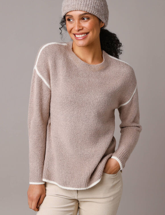 Pull bicolore en maille moelleuse  (beige chin&eacute;)