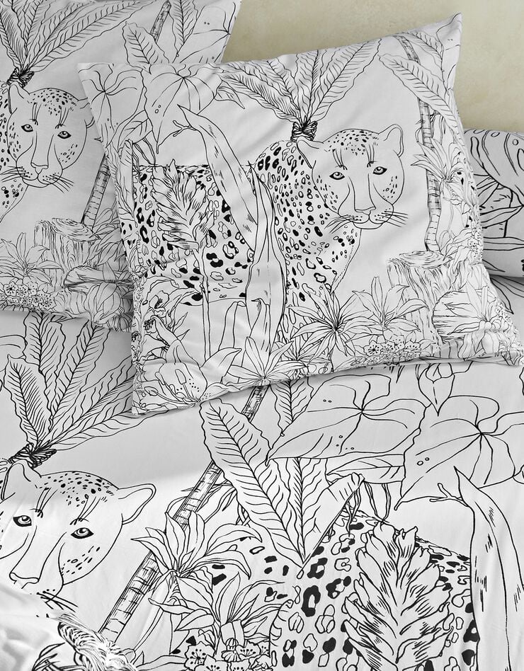 Linge de lit Botanic en coton imprimé jungle léopard (blanc)