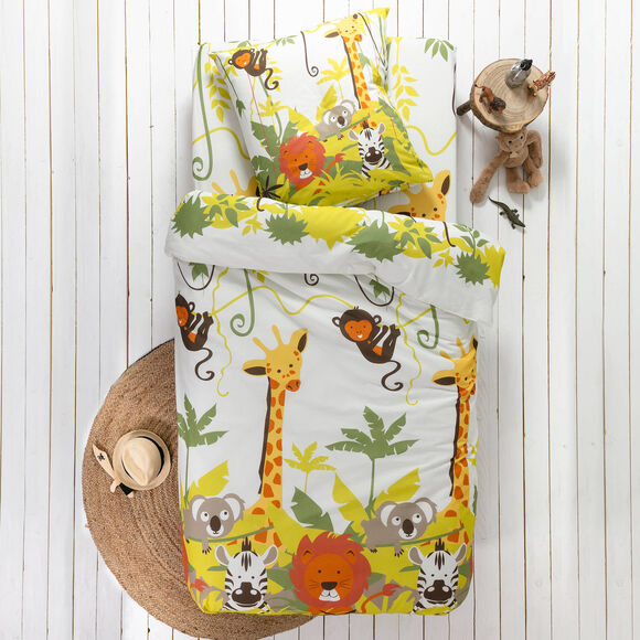 Bedlinnen voor kinderen Jungle, met dierenprint, voor 1 persoon - katoen (beige)