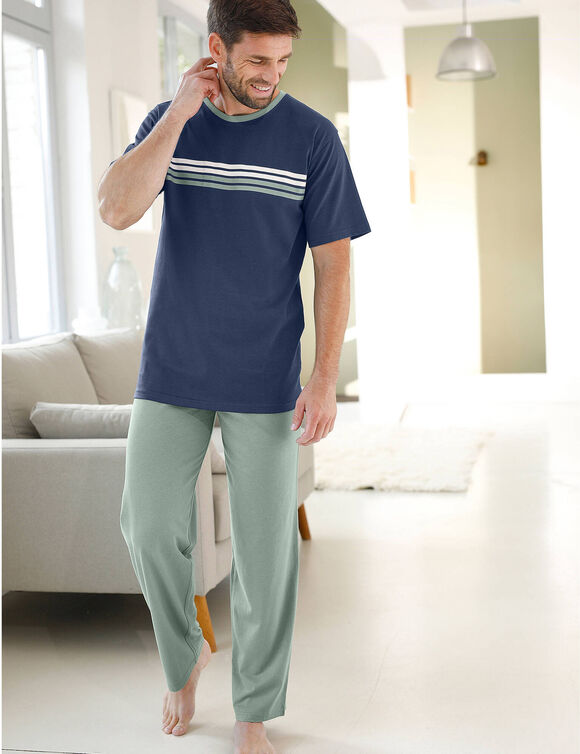 T-shirt pyjama ray&eacute; manches courtes (marine)