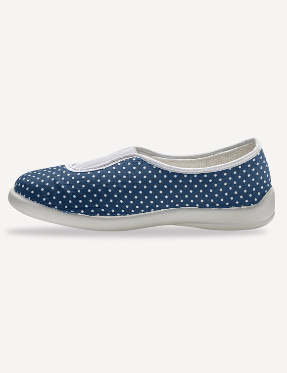 Huisballerina's met elastiek en stippenprint (blauw)