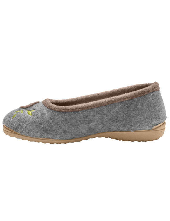 Chaussons ballerines feutrine avec fleur appliqu&eacute;e (gris chin&eacute;)
