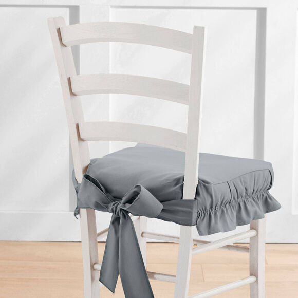 Housse chaise unie volant&eacute;e coton bachette (gris perle)