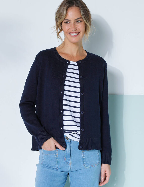 Cardigan boutonn&eacute;, coton m&eacute;lang&eacute; (marine)