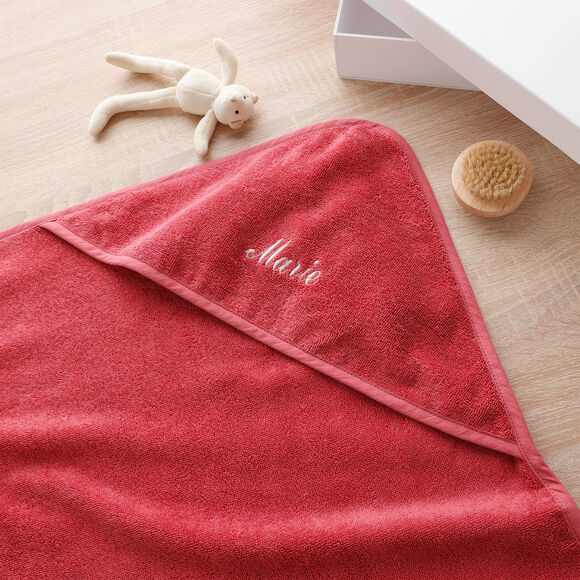 Cape de bain bébé personnalisable (framboise)