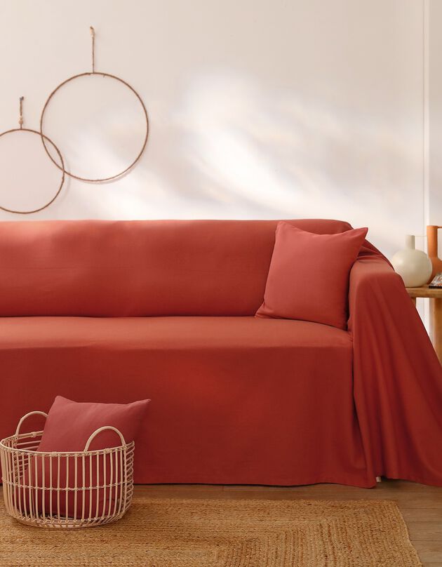 Effen sprei in zeildoekstof (terracotta)
