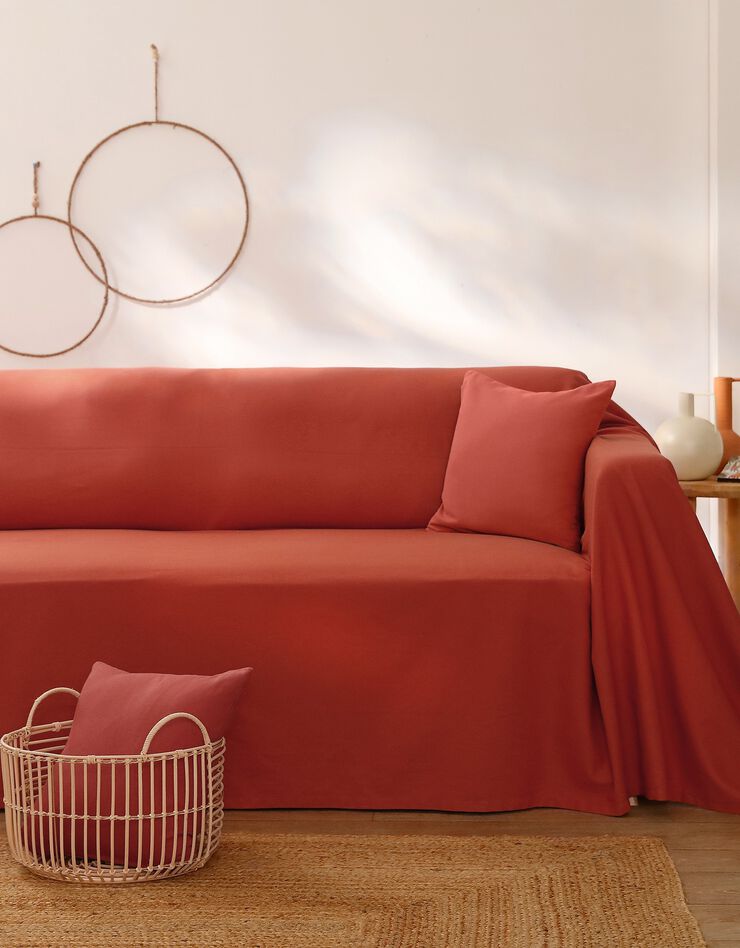 Jeté canapé coton bachette uni, terracotta Blancheporte
