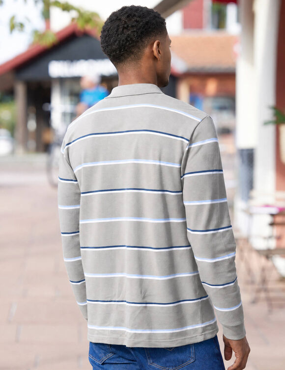 Polo ray&eacute; maille piqu&eacute;e chin&eacute;e manches longues (gris chin&eacute;)