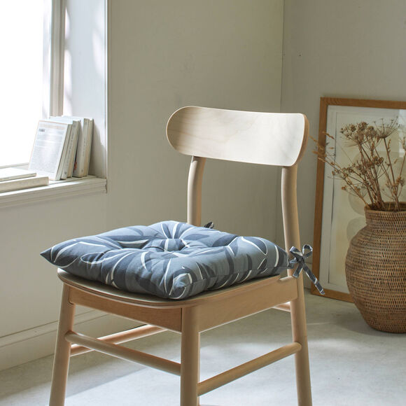 Vierkant stoelkussentje met bladerenprint - set van 2 (parelgrijs)