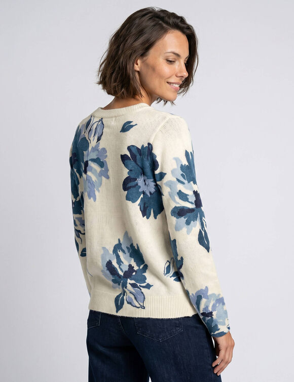 Pull imprim&eacute; fleurs (&eacute;cru / bleu)