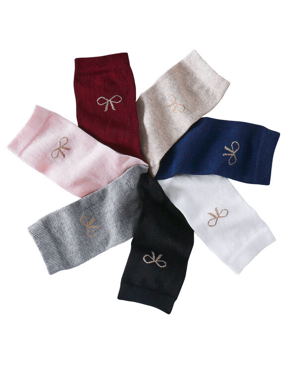 Chaussettes imprim&eacute;es "noeud" - lot de 7 paires (bordeaux + marine + rose)