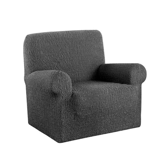 Housse bi-extensible microfibre gaufrée pour fauteuil et canapé (gris)