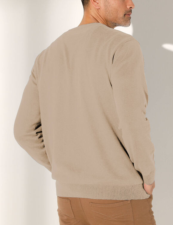 Pull pur coton col rond (taupe chin&eacute;)