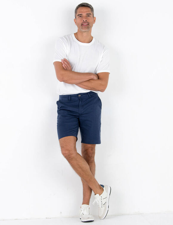 Bermuda chino uni toile sergé stretch morphologie classique (marine)