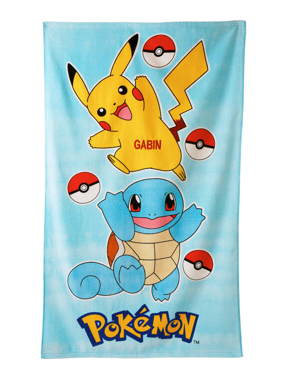 Drap de bain enfant Pokemon® personnalisable, éponge et velours coton - 320g/m2  (bleu)
