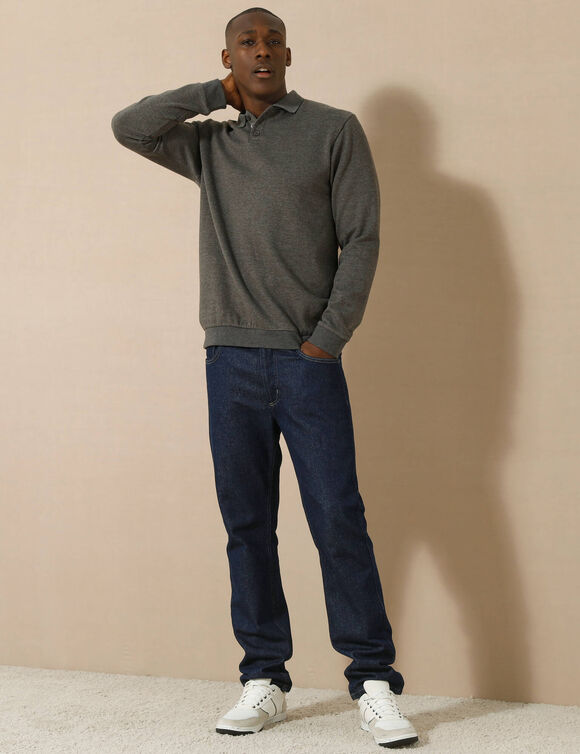 Sweat molleton col polo (anthracite chiné)
