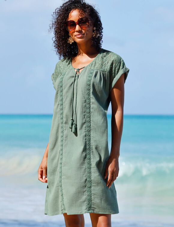 Robe macramé, crépon coton (kaki)