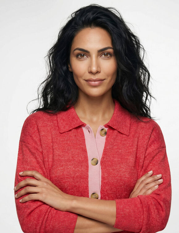 Tweekleurig vest met knopen, van gerecycled polyester** (rood / roze)