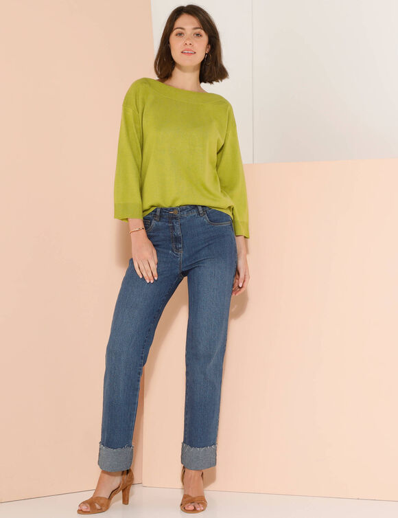 Pull col bateau manches 3/4, toucher doux (vert mousse)