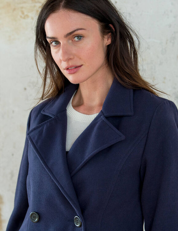 Manteau caban boutonn&eacute; uni (marine)
