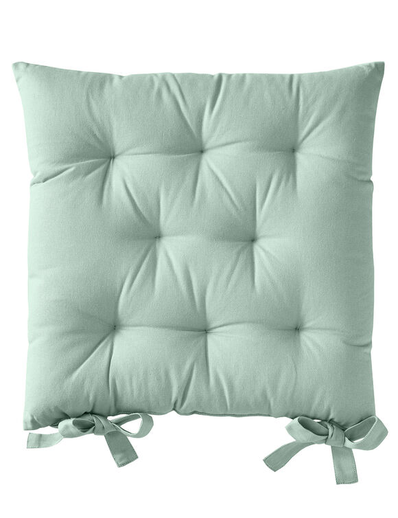 Galette de chaise carrée unie coton bachette - lot de 2 (vert amande)