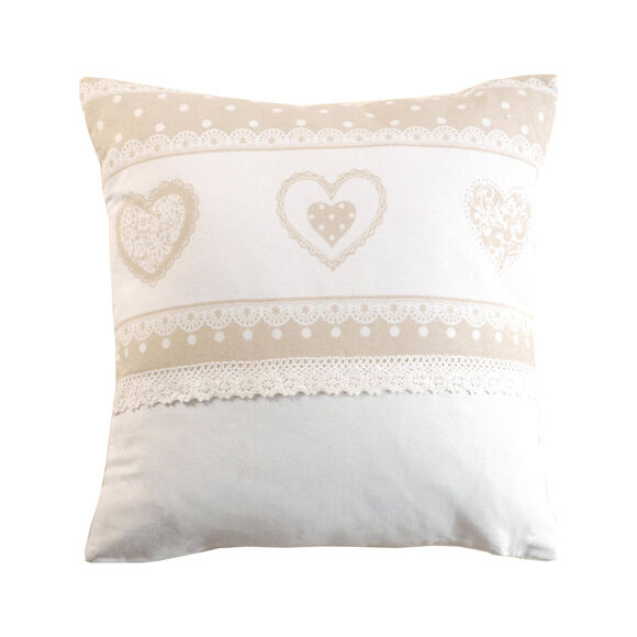 Coussin imprimé coeur (blanc / taupe)