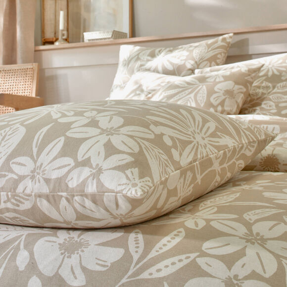 Bedlinnen Céline, in flanel met bloemenprint (zandkleur)