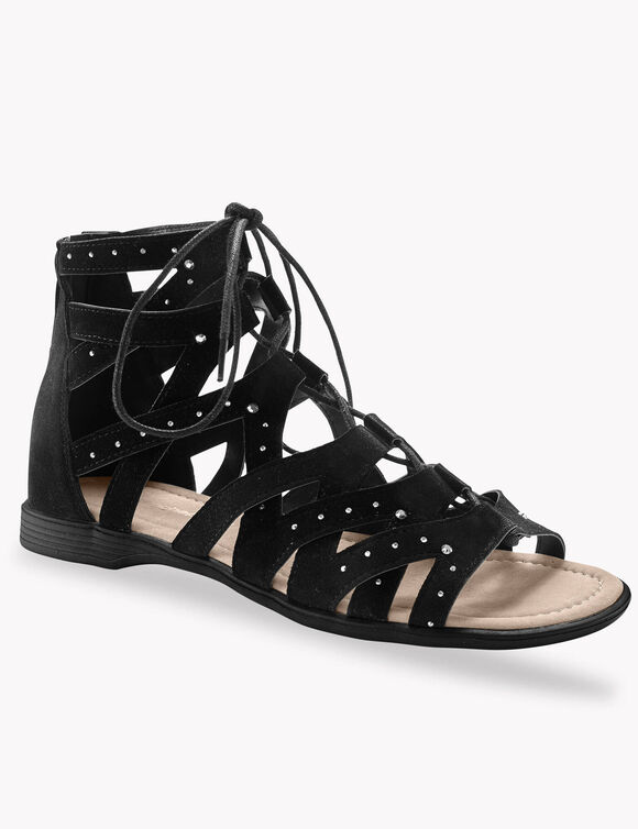 Sandales spartiates dessus strass (noir)