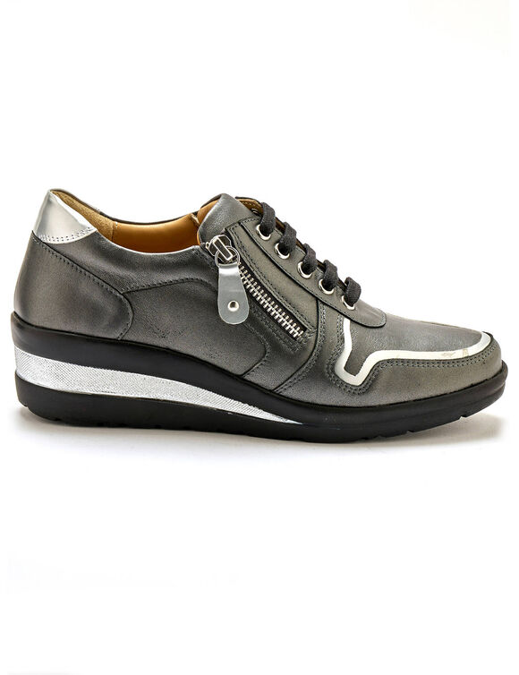 Derbies en cuir détails métallisés, largeur confort (gris)