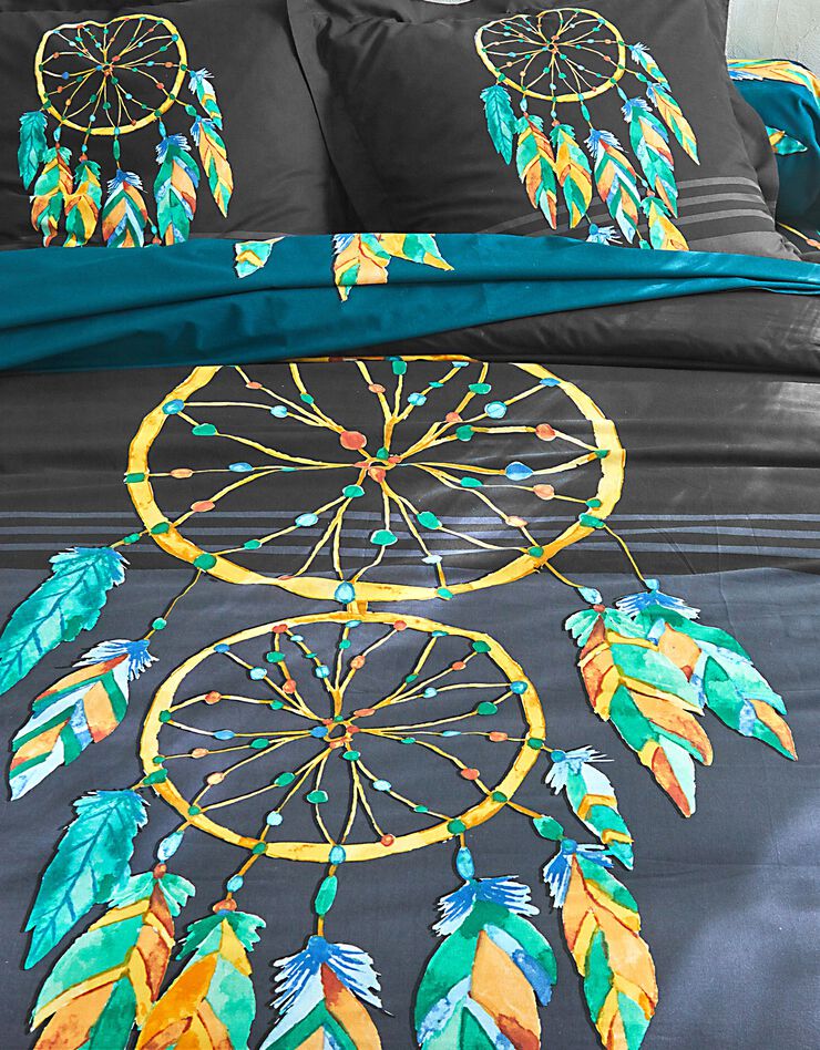 Linge de lit Plumes en coton imprimé attrape-rêves (noir)