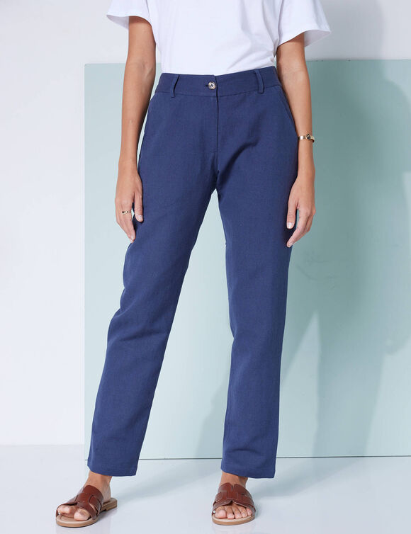 Pantalon coupe mom coton-lin uni (marine)