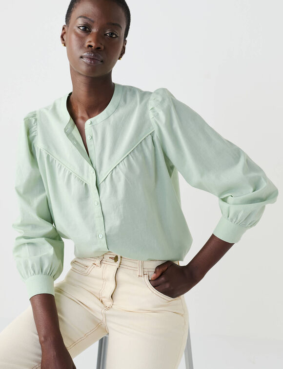 Chemisier uni, voile de coton (vert gris&eacute;)