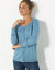 Cardigan boutonné col rond uni, toucher doux (bleu grisé)