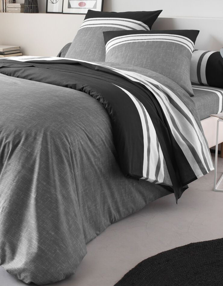 Linge de lit Nathalie coton (gris / noir)