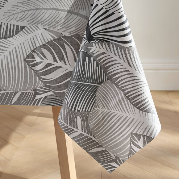 Nappe toile cir&eacute;e imprim&eacute; grandes feuilles (gris)