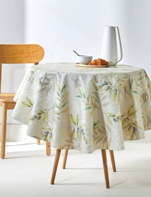 Nappe toile cir&eacute;e motif m&eacute;diterran&eacute;en  (&eacute;cru / vert)