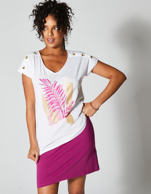 T-shirt boutonné imprimé (blanc / rose)