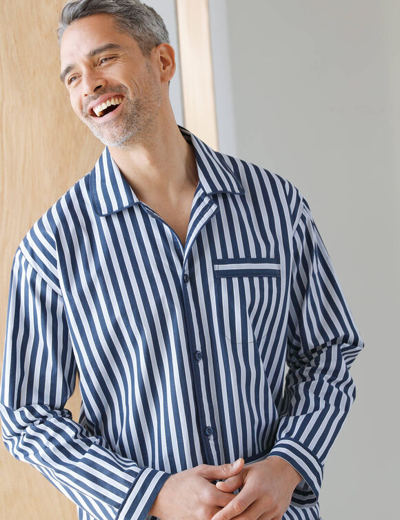 Pyjama rayures popeline coton (marine / écru)
