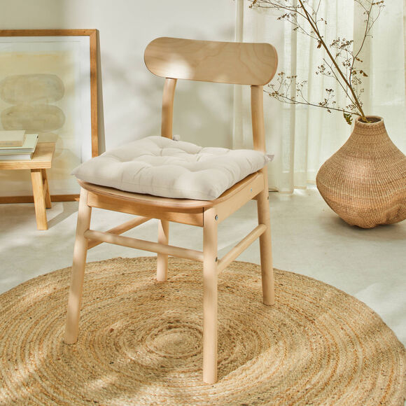 Galette de chaise carr&eacute;e unie coton bachette - lot de 2 (naturel)