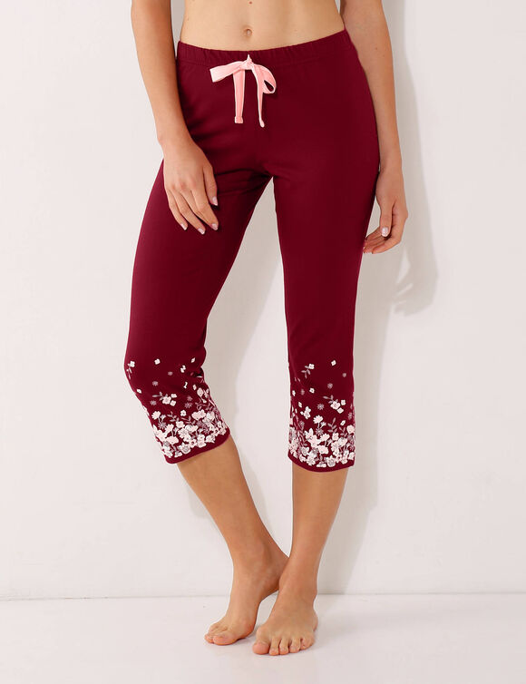 3/4-broek met bloemenprint onderaan - katoenjersey (kersenrood)