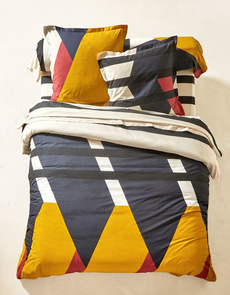 Linge de lit Charli coton à motifs géométriques (bleu)