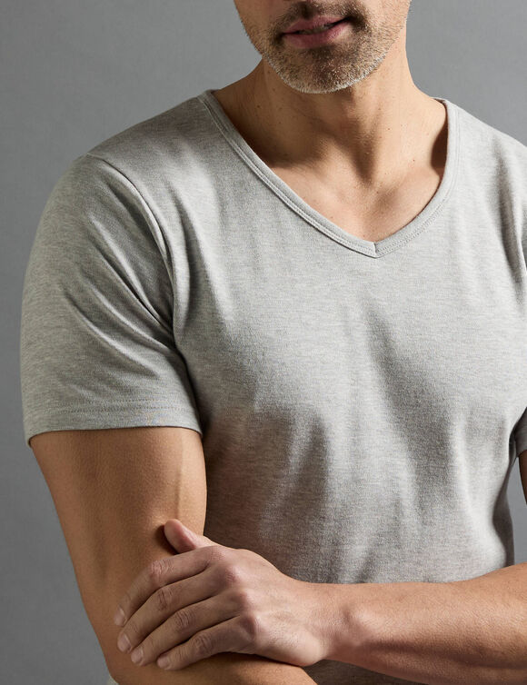T-shirt sous-v&ecirc;tement homme col V manches courtes chaleur douce - lot de 2 (gris)