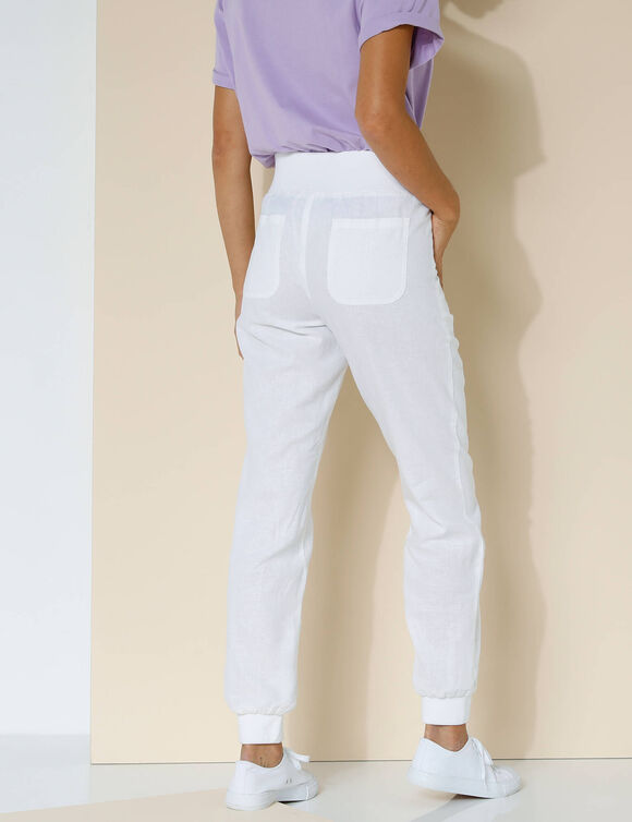 Pantalon blousant taille élastiquée, lin coton (blanc)