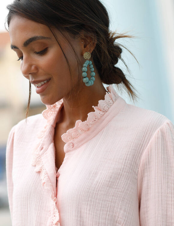 Chemisier manches courtes uni, gaze de coton (rose gris&eacute;)