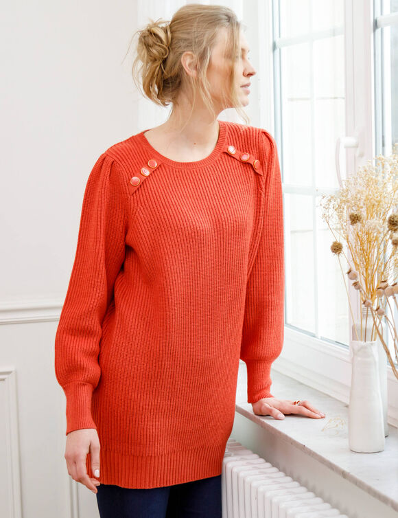 Pull tunique boutons fantaisie toucher doux (paprika)