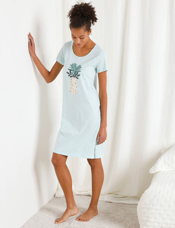Chemise de nuit courte imprimée "vase fleuri" (aqua)