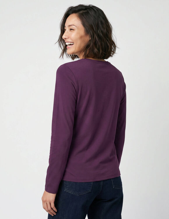 T-shirt uni col rond stretch (prune)