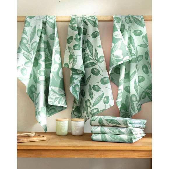 Torchons motif olives - lot de 3 (vert)